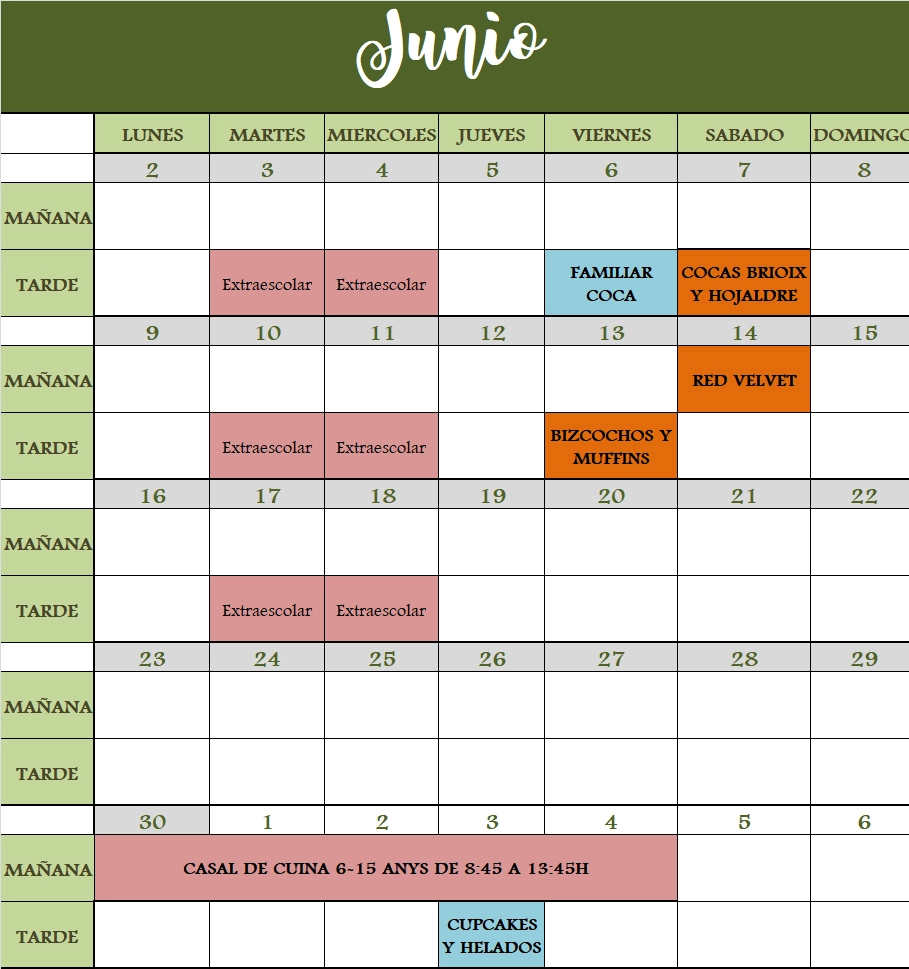 calendario Junio 2024 La Tata & Sweets